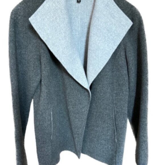 Talbots * Boiled Wool Blazer Jacket Open Front Light / Dark Gray EUC - Picture 2 of 15